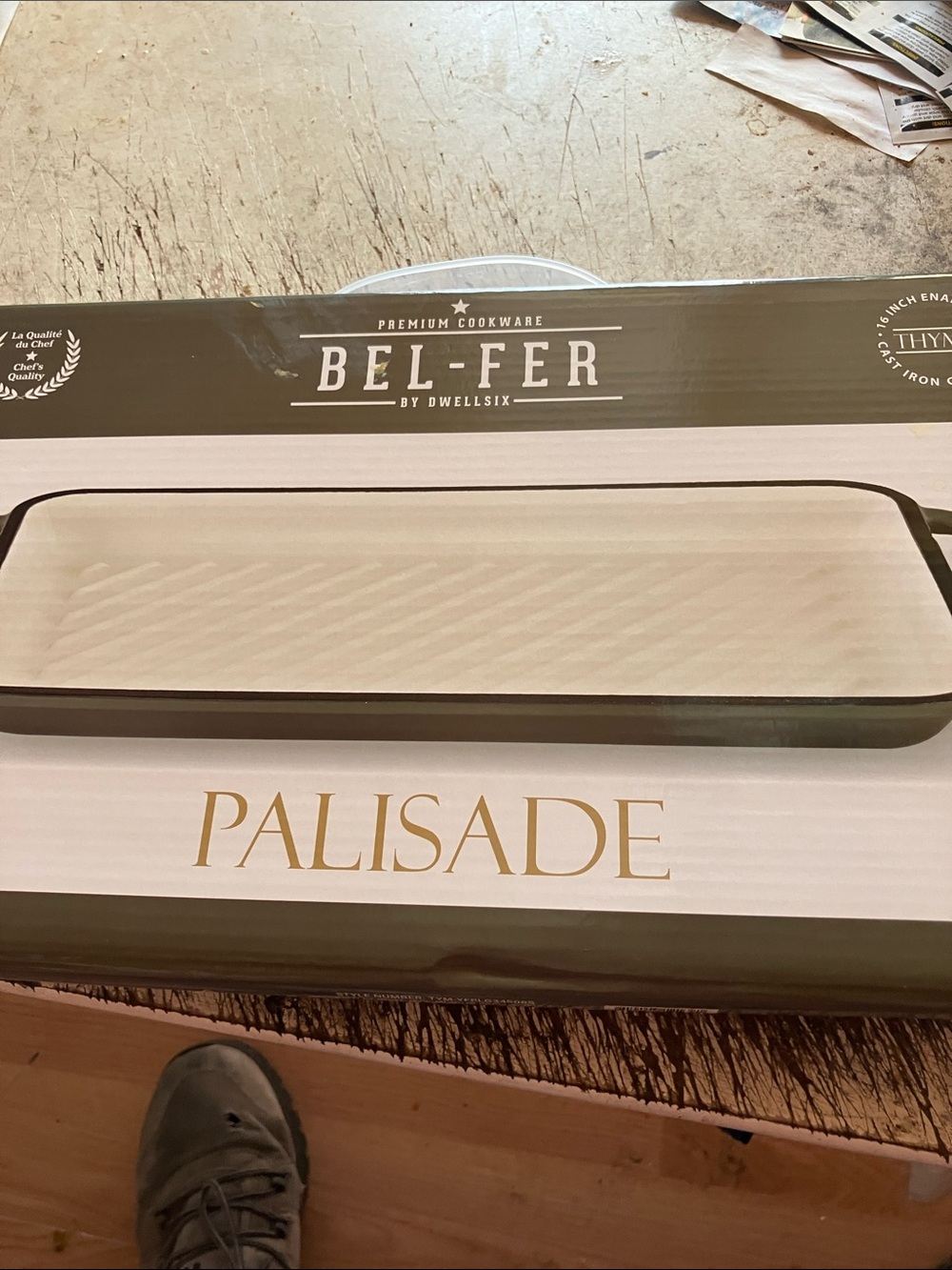 BEL-FER Palisade Enamel Grill Pan - Cream with Black Trim
